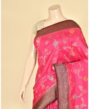 Gajri Self Contrast Banarasi Georgette Alfi Jaal Saree