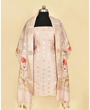 Peach Dupian Silk Digital Print Suit