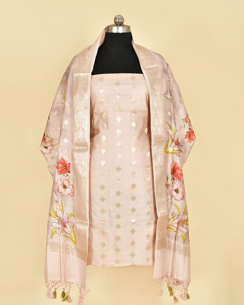 Peach Dupian Silk Digital Print Suit