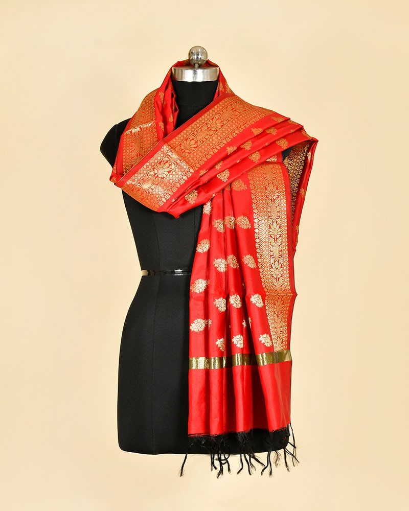 Red Tafeta Art Silk Banarasi Dupatta