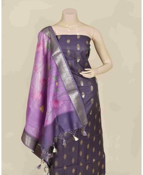 Navy Blue Dupian Silk Digital Print Suit