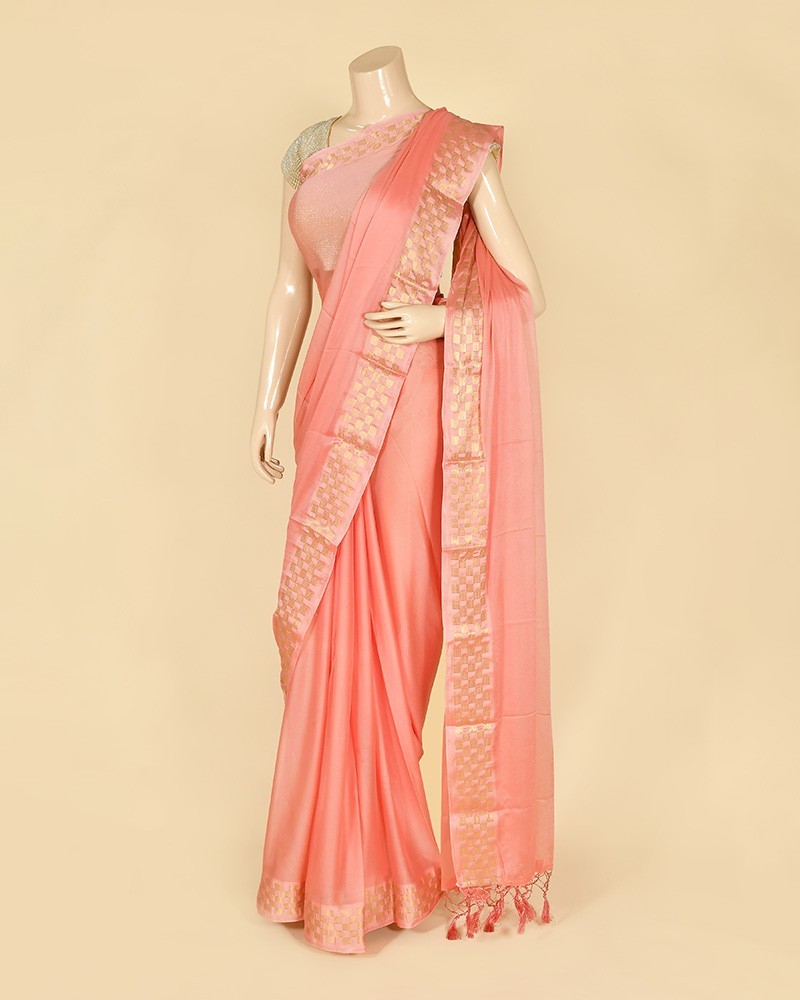 Strawberry Chinon Checks Border Saree