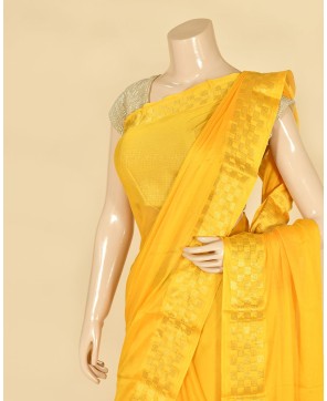 Yellow Chinon Checks Border Saree