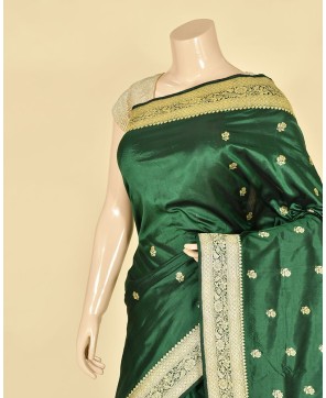 Bottle Green Pure Katan Banarasi Buti Saree