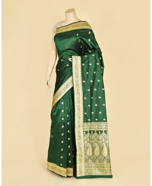 Bottle Green Pure Katan Banarasi Buti Saree