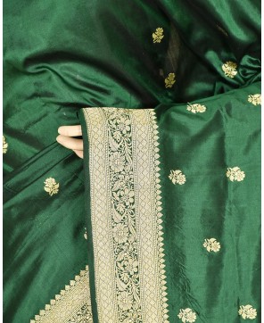 Bottle Green Pure Katan Banarasi Buti Saree