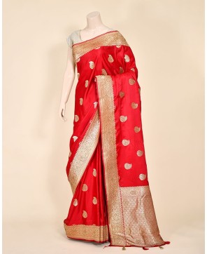 Bridal Red Banarasi Saree With Swarovski Work