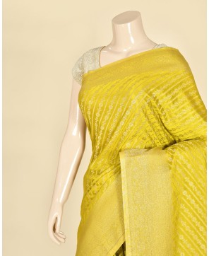 Lemon Yellow Banarasi Georgette Aada Jaal Saree