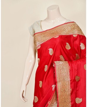 Bridal Red Banarasi Saree With Swarovski Work