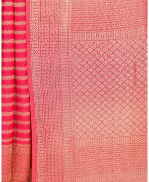 Strawberry Banarasi Georgette Ivory Zari Saree