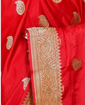 Bridal Red Banarasi Saree With Swarovski Work