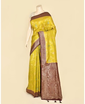 Olive Green Self Contrast Banarasi Georgette Alfi Jaal Saree