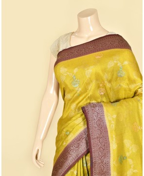 Olive Green Self Contrast Banarasi Georgette Alfi Jaal Saree