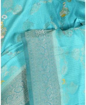 Light Peacock Blue Self Contrast Banarasi Georgette Alfi Jaal Saree