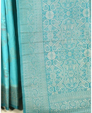 Light Peacock Blue Self Contrast Banarasi Georgette Alfi Jaal Saree