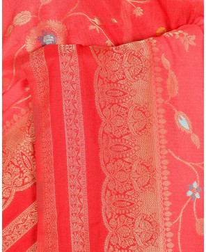 Strawberry Self Contrast Banarasi Georgette Alfi Jaal Saree