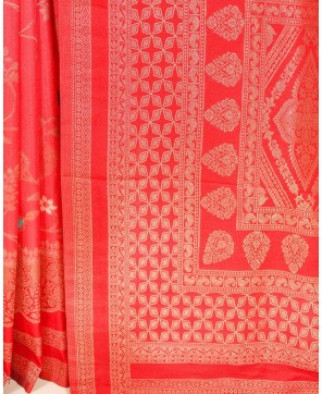 Strawberry Self Contrast Banarasi Georgette Alfi Jaal Saree