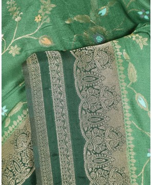 Light Bottle Green Self Contrast Banarasi Georgette Alfi Jaal Saree