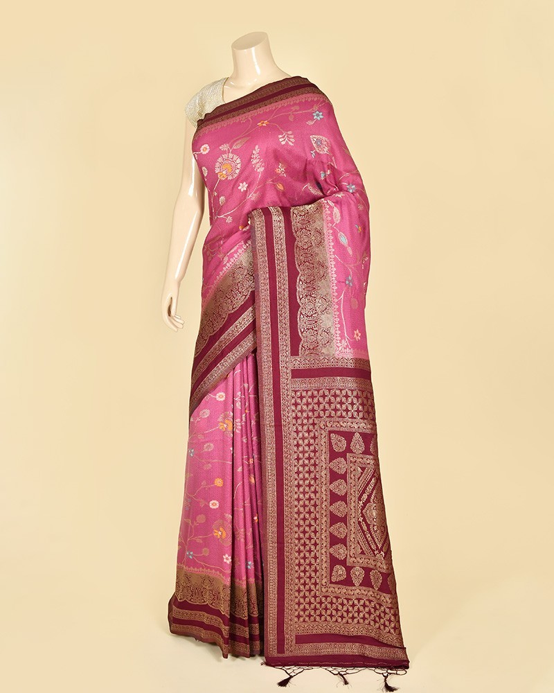 Gajri Self Contrast Banarasi Georgette Alfi Jaal Saree