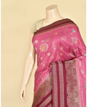 Gajri Self Contrast Banarasi Georgette Alfi Jaal Saree