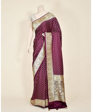 Bridal Wine Banarasi Saree With Swarovski Work