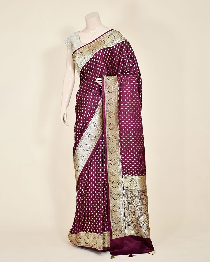 Bridal Wine Banarasi Saree With Swarovski Work