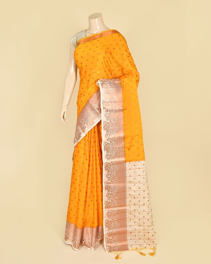 Gold by Cream Contrast Semi Crape Banarasi Buti Saree