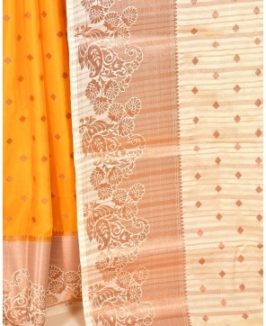 Gold by Cream Contrast Semi Crape Banarasi Buti Saree