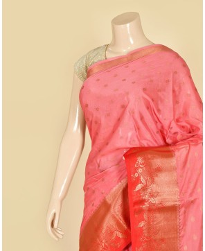 Strawberry Self Contrast Semi Crape Banarasi Buti Saree