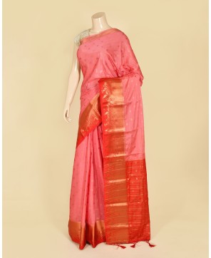 Strawberry Self Contrast Semi Crape Banarasi Buti Saree