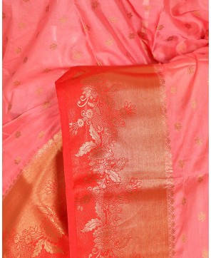 Strawberry Self Contrast Semi Crape Banarasi Buti Saree