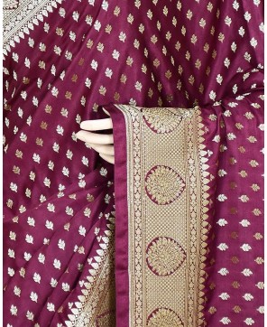 Bridal Wine Banarasi Saree With Swarovski Work