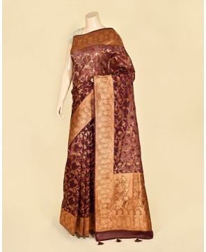 Wine Kora All Over Alfi Jaal Banarasi Saree