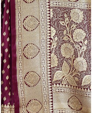 Bridal Wine Banarasi Saree With Swarovski Work