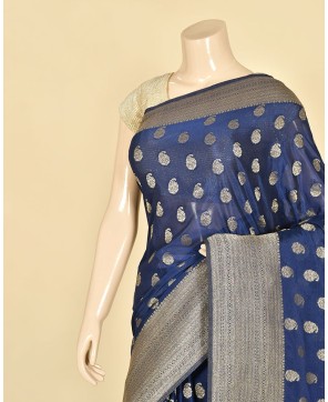 Navy Blue Banarasi Chinon Banarasi Buti Saree