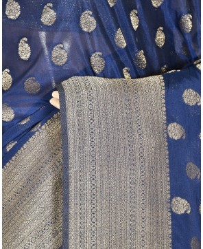 Navy Blue Banarasi Chinon Banarasi Buti Saree