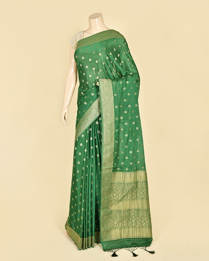 Bottle Green Banarasi Chinon Banarasi Buti Saree