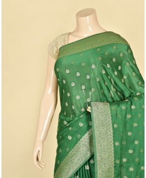 Bottle Green Banarasi Chinon Banarasi Buti Saree