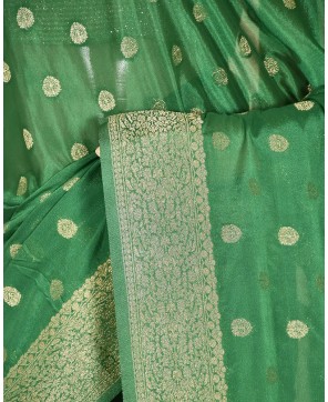 Bottle Green Banarasi Chinon Banarasi Buti Saree