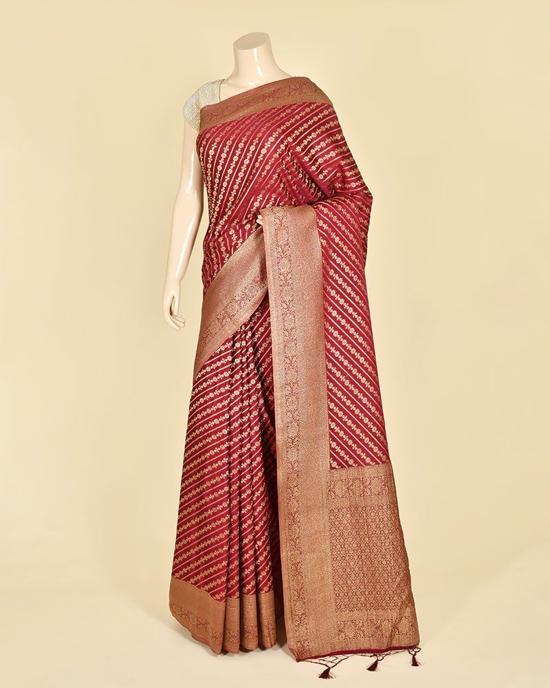 Wine Banarasi Georgette Aada Jaal Saree