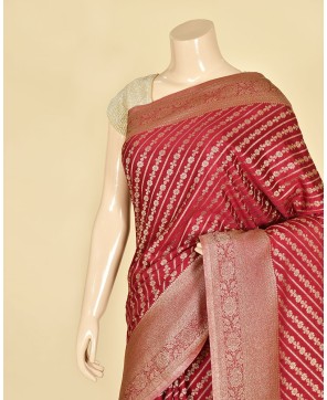 Wine Banarasi Georgette Aada Jaal Saree