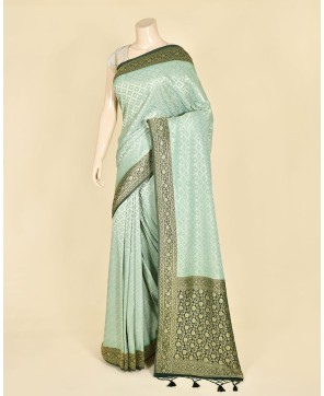 Light Bottle Green Chinon All Over Jaal Saree