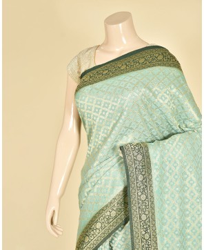 Light Bottle Green Chinon All Over Jaal Saree