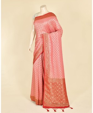 Strawberry Chinon All Over Jaal Saree