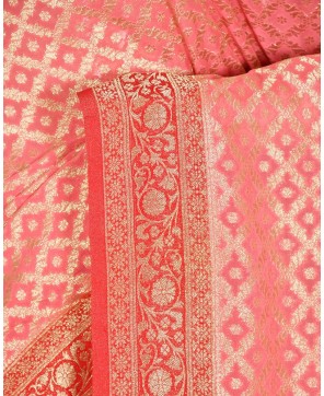 Strawberry Chinon All Over Jaal Saree