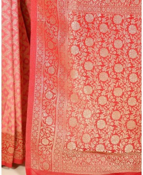 Strawberry Chinon All Over Jaal Saree