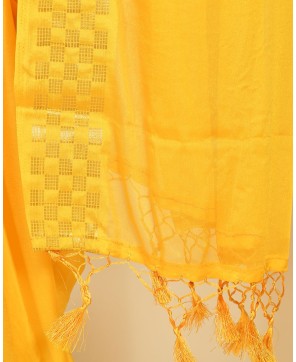 Yellow Chinon Checks Border Saree