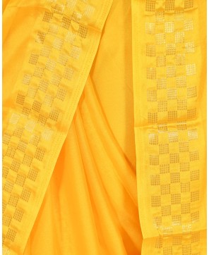 Yellow Chinon Checks Border Saree