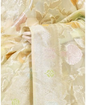 Cream Organza Alfi Jaal Banarasi Saree