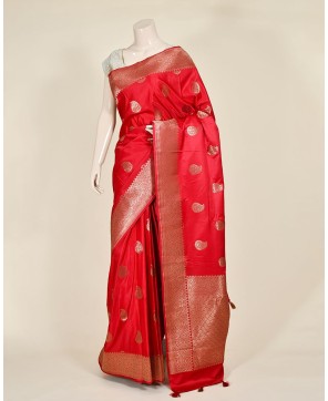 Maroon Carry Zari Buta Work Banarasi Saree